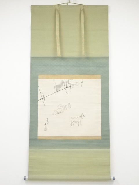 JAPANESE HANGING SCROLL / HAND PAINTED / GOAT (1919)